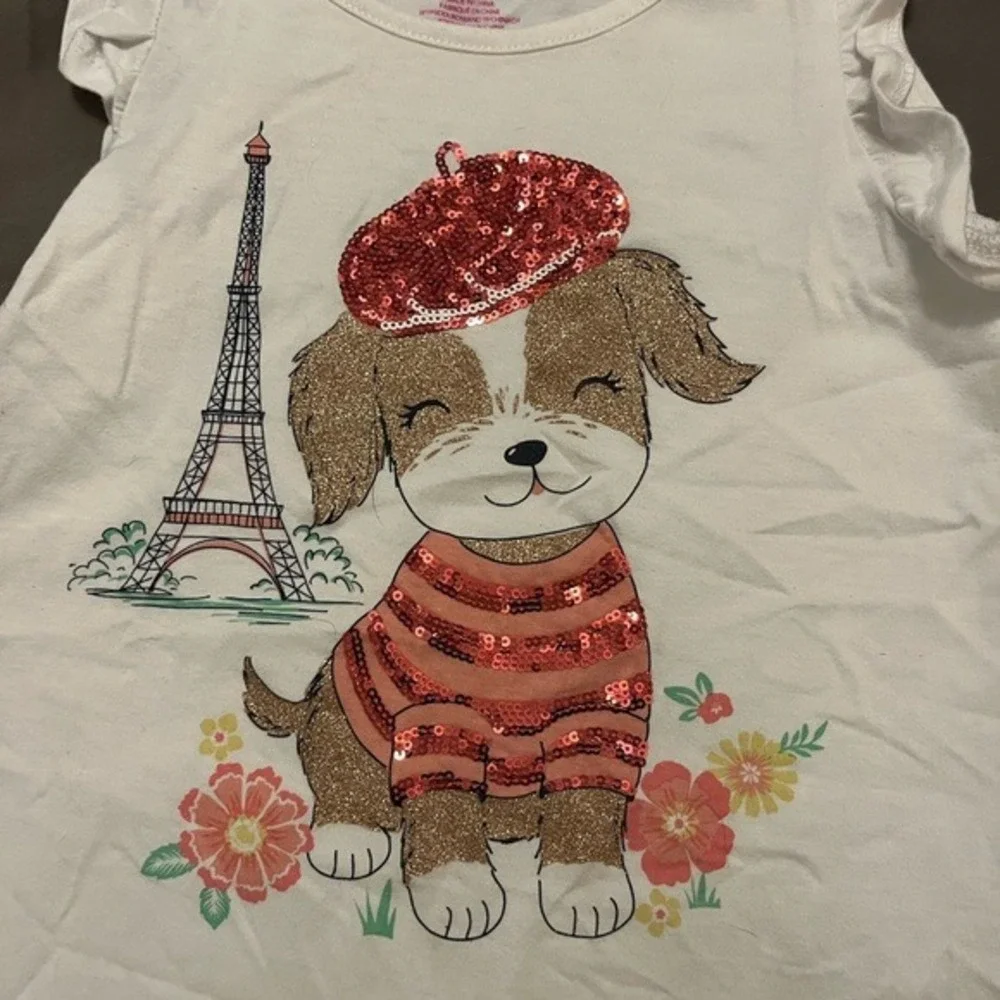 Tommy Bahama‎ Girls White Paris Puppy Sequin Tie Front Ruffle Top Size M 7/8